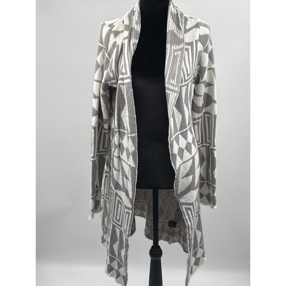 Love Stitch Women Geometric Tribal Open Front Longline Cardigan Sweater Taupe ML